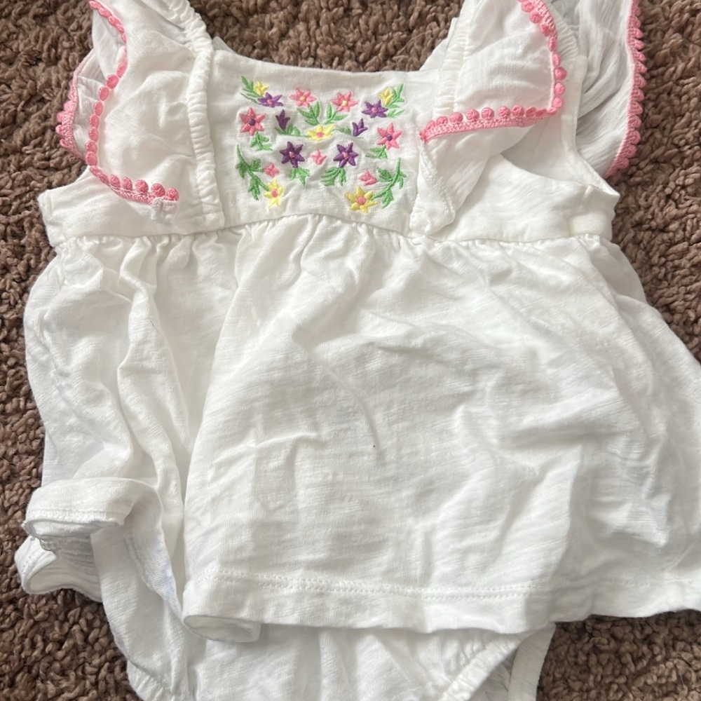 White and Pink Embroidered Kids One Piece